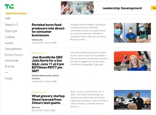 TechCrunch Home Page 2020