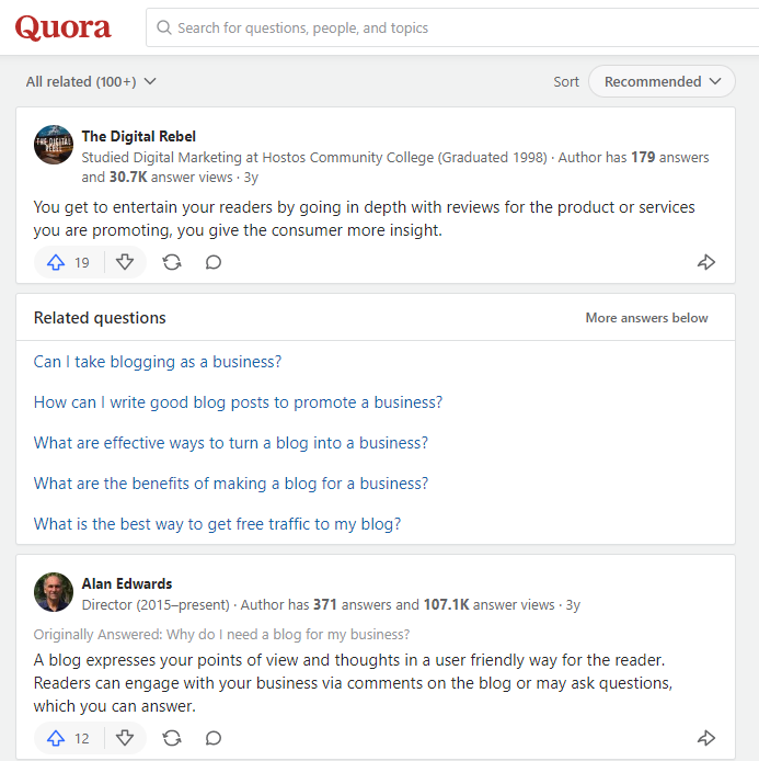 Screenshot of Quora