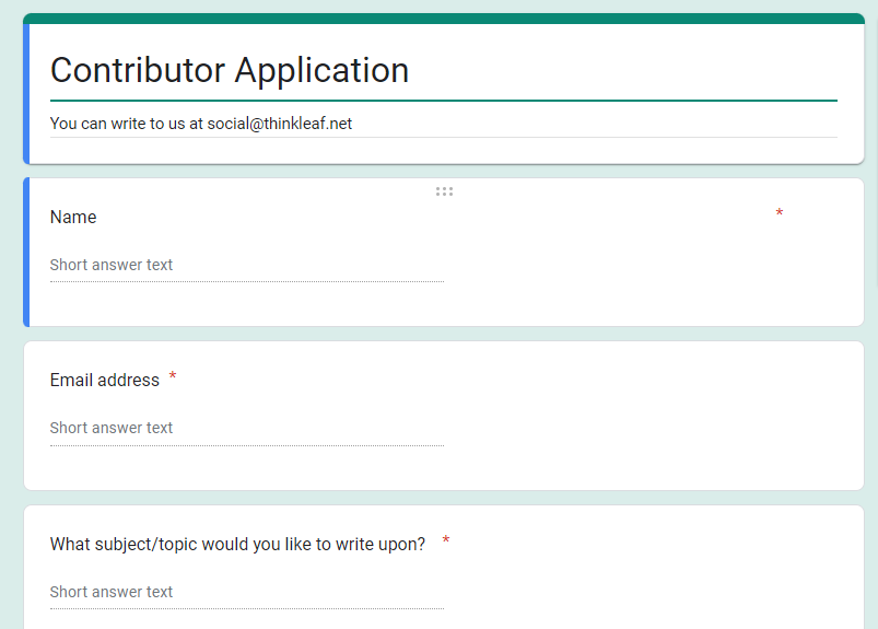 Screenshot of a Google Form with fields