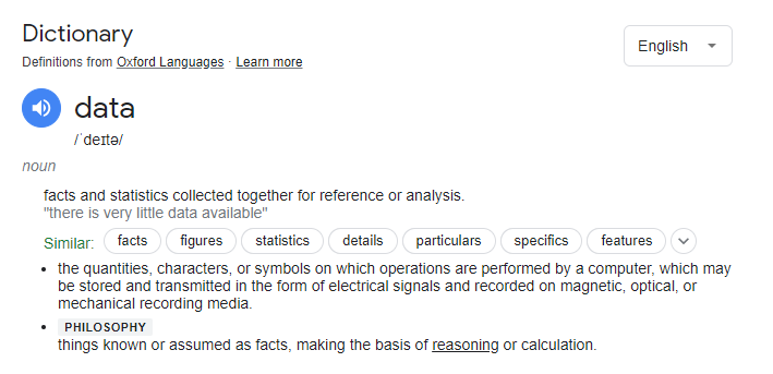 Screenshot of meaning of data