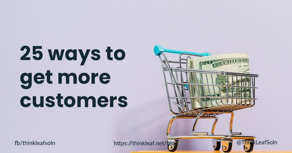 Text with 25 ways to get more customers and shopping cart